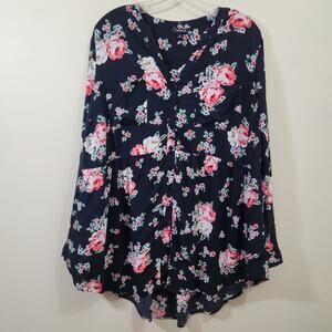 Torrid button front‎ long sleeve v-neck floral tunic blouse woman's size 2XL